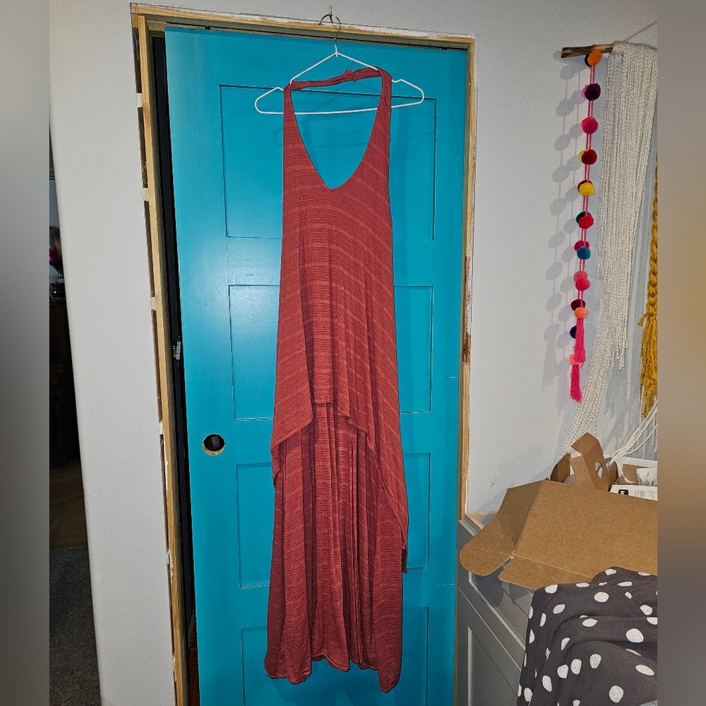 Free People Coral Long Halter Dress.  Size M